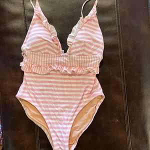 JCrew Pink and White stripe one-piece